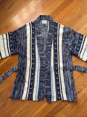 Vintage Sears Blue Patterned Aztec Robe Sweater Cardigan - Women